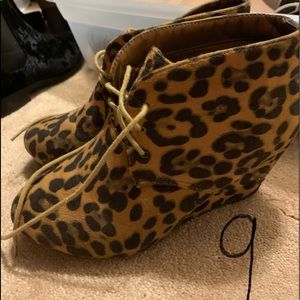Cheetah print wedge booties